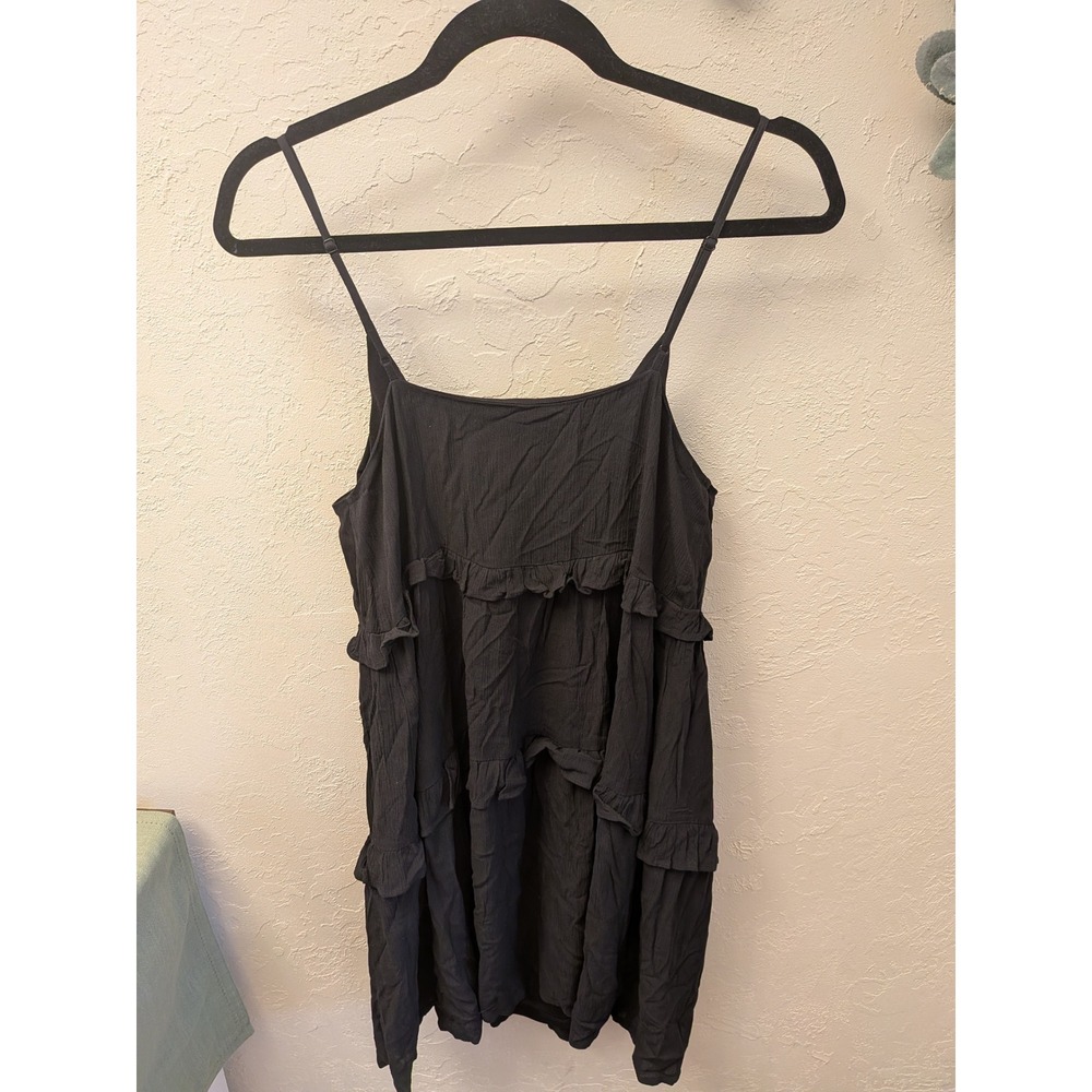 EXPRESS Black Ruffle Tiered Spaghetti Strap V Neck Mini Dress Size M - Picture 2 of 4